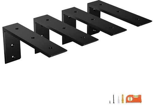NEODROP 4-Pack 10 Inch Countertop Support Brackets, Heavy Duty L Brackets for Quartz/Wood/Laminate/Granite Countertops | 3/8 Thick Metal Steel | Frosted Black Powder Coated
