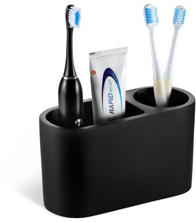 Luxspire Porte-Brosse à Dents, Support pour Brosse à Dents et Porte-Dentifrice à 2 Fentes, Accessoire de Salle de Bain en Résine à Dents Électrique pour Le Plan de Travail, Noir Mat