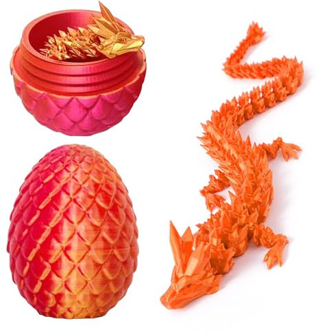 JurciCat Uovo di Drago Stampato in 3D con Figure di Drago Mobili di Drago per Natale Pasqua Compleanno Carnevale Adulti Bambini Regali Giocattoli (Rosso)