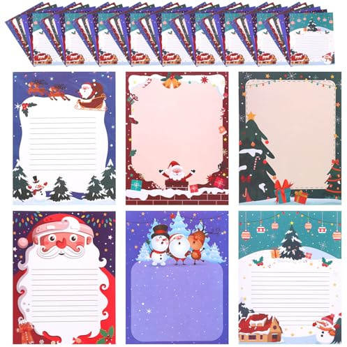 60 Pz Carta da Lettere Natalizia, Renne Babbo Natale Albero di Natale Carta da Lettere Natalizia 6 Stili Carta da Lettere Natalizia per Inviti Stampa di Biglietti di Auguri