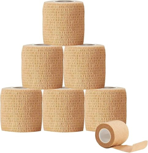 KATLKIU 6 Rotoli Benda Elastica Autoadesiva, Bendaggio Autoadesivo Traspirante, Fasciatura Coesiva per Sport e Uso Medico, per Ginocchio, Caviglia, Braccia e Mani (pelle, 5CM x 4.5M)