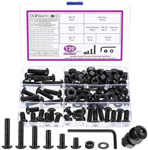 178 Pz M6 Set di Viti Bulloni e Dadi, M3 Bulloni a Testa Esagonale Tonda, Bullone Viti a Testa Brugola e Dadi e Rondella Set(Nero)