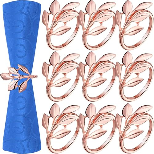 FANSU 6/8/10/12 Pezzi Anelli per Tovaglioli, Anelli Portatovaglioli Eleganti Anelli Portatovagliolo da Tavola in Metallo per Matrimonio, Festa di Festa, Hotel, Ristorante (Foglia-oro rosa,10 Pezzi)