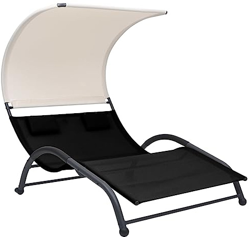 LVHUIDEH Doppel Sonnenliege mit Sonnendach, Outdoor Liegestuhl for 2 Personen, Ergonomische Design, Sonnenbett, Wetterfest, Gartenliege für Patio/Strand/Terrasse/Pool, 190 x 137 x 158 cm