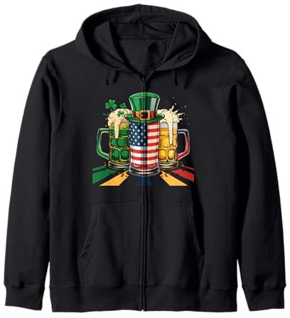 Chope à bière irlandaise Drapeau USA Trèfle Jour de la Saint-Patrick Sweat à Capuche