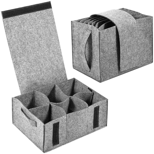 Sutowe 2PCS Camping Dinnerware Storage Bag Felt Plates Storage Box, Caravan Plate Holder Plate and Cup Organizer for Protecting Motorhome Cupboard Kitchen Cookware(grey)