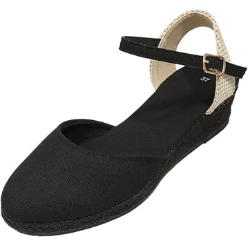 Espadrille con Tacco Alto Donna, Scarpe Classiche con Punta Morbido Fibbia Regolabile Caviglia Cinghia Espadrillas Estivi Chiuse Ciabatte Plateau Basso Sandalo Bohemia Sandali Donna con Zeppa Alto