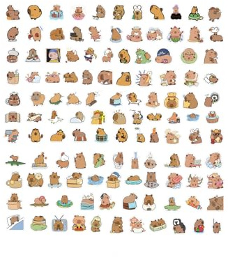 120 Capybara-klistermärken – kreativa och estetiska klistermärken i set för bärbar dator, skateboard, vattenflaskor, hjälmar etc. – DIY-dekorativa klistermärken