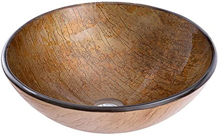 JYBNBBE Lavabo de baño de encimera de Vidrio Templado con desagüe, Lavabo de tocador, Lavabo de Lavabo Redondo marrón.