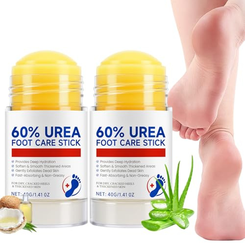 Urea Creme 60 Prozent - 2 Stück Urea Fußcreme Stick - Fusscreme Sehr Trockene Füsse Hornhaut - Reparierend Urea Creme Für Füße, Fersen, Hände, Ellbogen - Fusspflege Fußcreme Trockene Füße