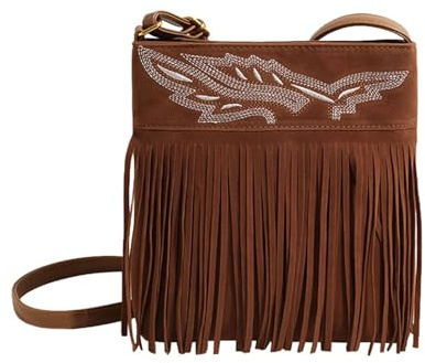CORIOS Borsa Messenger in Pelle Scamosciata da Donna Borsa a Spalla a Tracolla con Frange Hippie Occidentale Borsa a Mano Ascellare Retro Elegante Tote per Lavoro Shopping Viaggio Marrone
