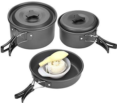 Fyearfly Juego de utensilios de cocina para acampar al aire libre para 2-3 personas, diseño ligero que ahorra espacio