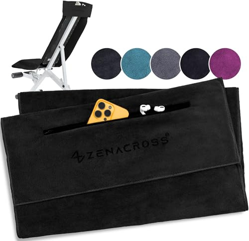 ZENACROSS - Fitness Handtuch Mikrofaser 120x50 - Schnelltrocknend, Reißverschlusstasche - Weiches Sporthandtuch fürs Fitnessstudio & Gym - Schwarz