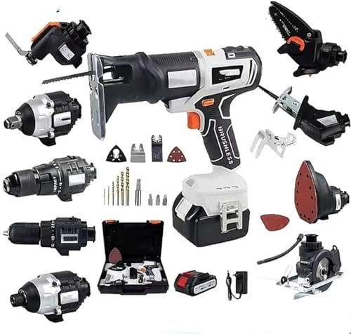 Cordless Hand Drill Power Tool Combo Kit 10-in-1 Brushless Set with Reciprocating Saw, Jig Saw, Circular Saw, Chainsaw, Oscillating Tool, Screwdriver, Wrench, Impact Drill, Sander