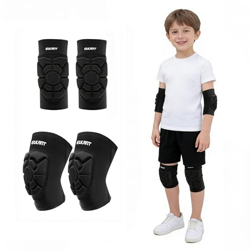 EULANT Soft Elbow Pads and Knee Pads for Kids Basketball Soccer,Breathable & Lightweight Compression Elbow and Knee Pad Guards,Sports Gear for Baseball Football Volleyball Wrestling Cycling(Medium)