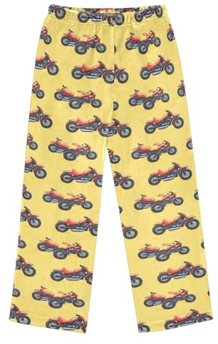 foixnub Pajama Lounge Pant Motorbike Racing Cartoon Yellow Soft Plush Fleece Pants Sleepwear Bottoms 6-14 Year