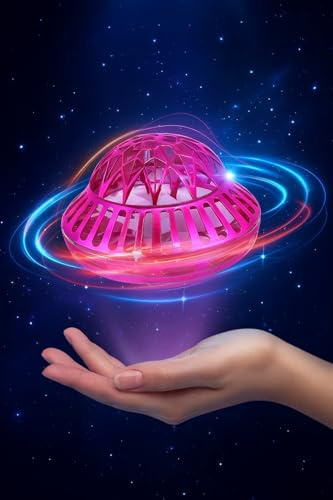 Lonexo AeroSpin X1 Hand Operated Flying Boomerang Toy Drone for Kids, 360° Hands-Free Motion Sensor Mini UFO Ball with LED Lights, Easy Indoor Safe Fun for Ages 6 7 8 9 10+ BoysToy (Pink)