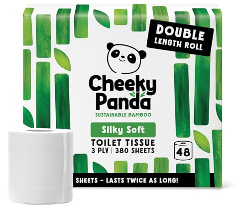 The Cheeky Panda Bamboo Toilet Rolls Bulk Buy 360 Sheets Per Roll – 48 Rolls of 3 Ply Toilet Paper | Plastic Free Packaging and Sustainable Tissue Paper | Compostable Loo Roll