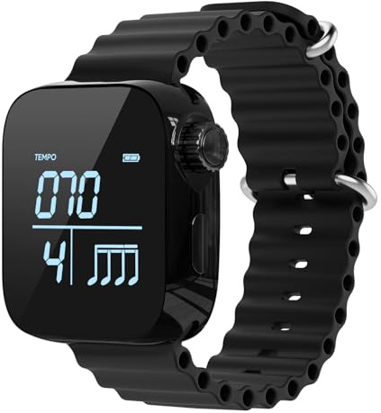 Vibrierende Metronom-Uhr, tragbares Metronom für Gitarre, Violine, Klavier, Schlagzeugübungen und Workout-Tempo Trainer mit verstellbarem Riemen, App-Unterstützung und langer Akkulaufzeit (schwarz)