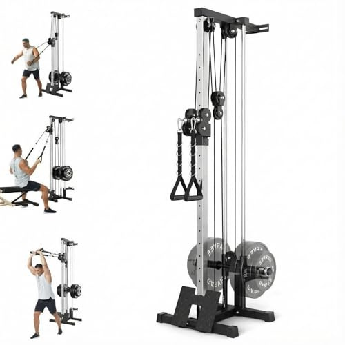 Wall Mount Cable Station, 18 Position Height Adjustable LAT Pulldown Machine with Dual Pulley System, Cable Crossover Machine for Home Gym