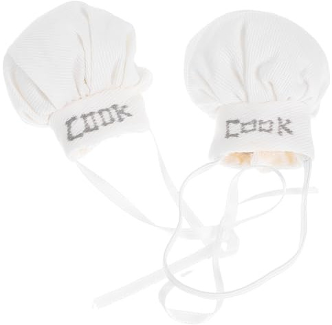 SEWOART 2pcs Miniature Chef Caps for Dolls 10-15cm Plush Cooking Hats with Elastic and Ribbon, Mini Bakery Hat Set for Dollhouse Decoration and Stuffed Animal Accessories