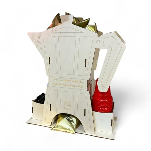 WHITE COMET Porta Capsule e Cialde in Legno Moka, Organizzatore Accessori Caffè, Contenitore Bicchierini, Palette Zucchero, Porta Capsule Compatibile Macchine Domestiche, Cucina e Ufficio