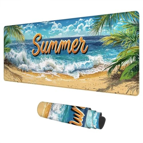 Alfombrilla Ratón Playa Mouse Pad XXL 1500x800 mm Verano Impermeable Mousepad Alfombrilla Gaming Tapete Escritorio de Goma Antideslizante Desk Mat con Bordes Cosidos para Oficina Regalo Hombre I-28