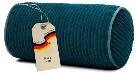 liebling Cord Nackenrolle 20x40 cm, Kopfkissen, Zierkissen, Sofakissen, Kissenrolle, Schlafrolle, Deko Kissen Füllung, Waschbar bis 30 Grad, Serie Elani, Petrol