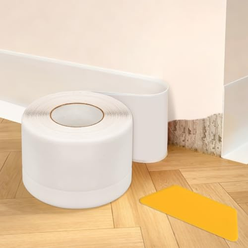 Rodapié Autoadhesivo 50 mm x 20 mm x 5 m,Rodapié PVC Adhesivo,Zocalos Autoadhesivos Pared para Cocina,Dormitorio,Sala de Estar y Baño(Blanco)