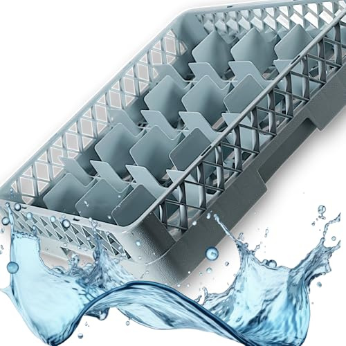 Kerafactum Spülkorb 50x50 cm aus BPA-Free Kunststoff 16 Felder, graublau Spülmaschinenkorb für Gläser & Tassen, grobmaschig, stapelbar, erweiterbar universell für Gastro Spülmaschine All Purpose Rack