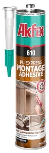 Akfix 610 Polyuretan Express monteringslim, hög initial vidhäftning och överlägsen ändstyrka, bygglim för nästan alla ytor, 380 g patron, transparent