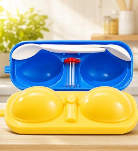 Sonja PLASTIC Eierträger 2-fach mit Salzstreuer & 2 Löffeln Made in Germany | Kultiger Ostalgie Klassiker für unterwegs – Bruchsichere Eierbox für Camping, Wandern & Picknick für 2 Eier S-L
