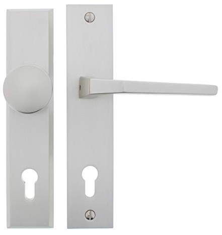 Dieckmann Sicherheitswechselgarnitur 'Rondo' Schutzklasse EN1, Langschild 12mm m. Knopf 303 PZ 92mm F2, Aluminium, Silber, 72 mm / 92