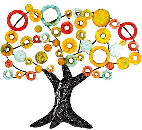 GILDE Quadro da parete albero della vita, 90 cm, rosso, turchese, arancione