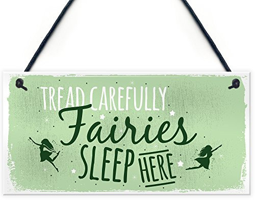 Red Ocean Fairies Sleep Here Garden Plaque Gift Fairy Shabby Chic Gardening Sign Home Decor
