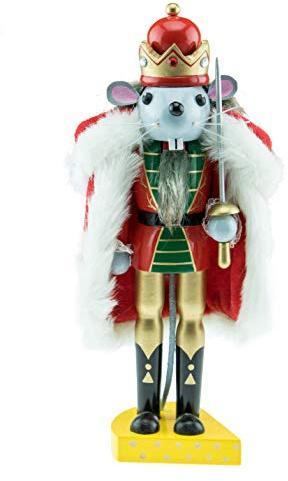 Clever Creations Cascanueces de Madera Tradicional del Rey ratón | Plataforma de Queso | Decoración Festiva de Navidad | Mide 10 Pulgadas de Alto | Tamaño estantes y mesas