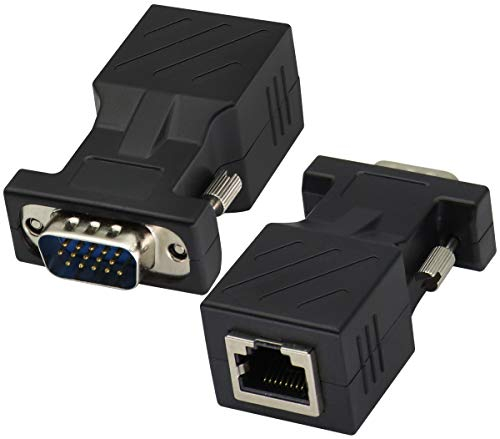 AAOTOKK Adaptateur VGA vers RJ45,Port Mâle RJ45 Femelle vers VGA 15 Broches cat5 cat6 cat7 Ethernet Prend en Charge la Transmission vidéo multimédia 720p, 1080i,1080p(2-Packs/Mâle)