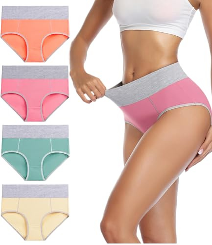 wirarpa Women's Cotton Underwear High Waist Briefs 4 Pack Ladies Soft Breathable Plus Size Panties Full Coverage Underpants X-Large