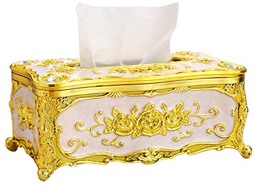 Toruiwa. Kosmetiktücher-Box,Tissue Box,Taschentuchbox,Luxuriöser Europäischer Stil,für Büro/Auto/Badezimmer/Hause (A-Gold+Weiß)