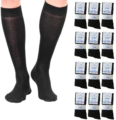 Infinity 12 paia Calze Lunghe Uomo Cotone Filo di Scozia Elasticizzato (39-42, nero 12 Paia)