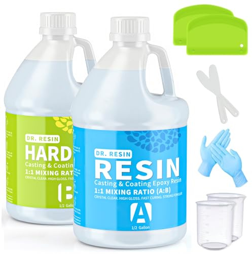 Kit in resina epossidica trasparente in 2 parti, kit in resina epossidica trasparente per gioielli, kit da 1 gallone con misurini bonus, bastoncini di miscelazione, spalmatore in plastica e palline in