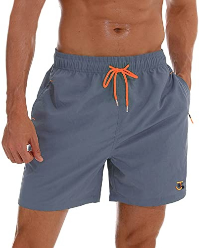 JustSun Badehose Herren mit Reißverschluss Schnelltrocknend Badeshorts mit Mesh-Futter