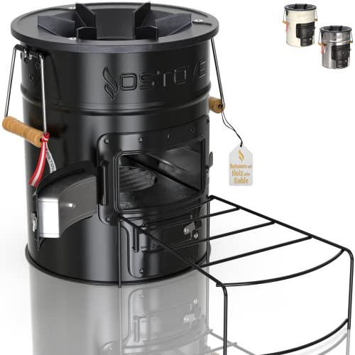 Raketenofen PRO 2 Kammern 26 × 39 cm – Holz, Kohle und Biomasse | Outdoor-Raketenofen, Ø 26 × 39 cm, mit zwei Brennkammern – Kamineffekt unterstützt effizientes, raucharmes Kochen bei Wind
