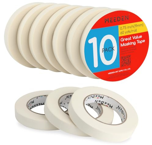 MEEDEN Lot de 10 Ruban de Masquage Peinture 0,75 avec un Total de 550 m Blanc Sans Acide, Facile à Décoller, Idéal Pour Peinture, Dessin, Toile, Papier, Aquarelle, Huile, Acrylique