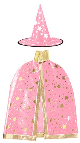 Deolven Halloween Zauberer Kostüm, Zauberer Umhang mit Hut Magie Halloween Kostüme für Kinder Junge Mädchen Kostüm Cosplay Festivel Party Rosa