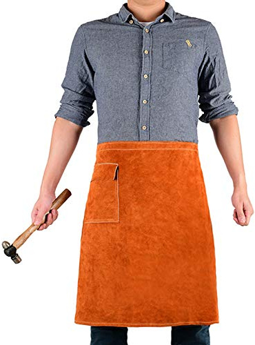 QeeLink Tablier de Taille Soudeur Cuir avec poche 61 × 64 cm Travail Tablier Court pour Hommes et Femmes
