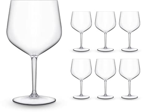 BRYNA - Set 6 Piezas Vasos GIN 75 cl de Policarbonato (Plástico Rígido), 100% Diseño Italiano, Vasos Irrompibles, Copas de Vino Reutilizables y Lavables, Transparente