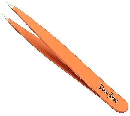 Pointed Tweezers - High Carbon Stainless Steel Fine Point Precision Tweezers for Ingrown Hair Removal - Perfectly Aligned Hand Filed Sharp Tweezer - Needle Nose Tweezers (Orange)