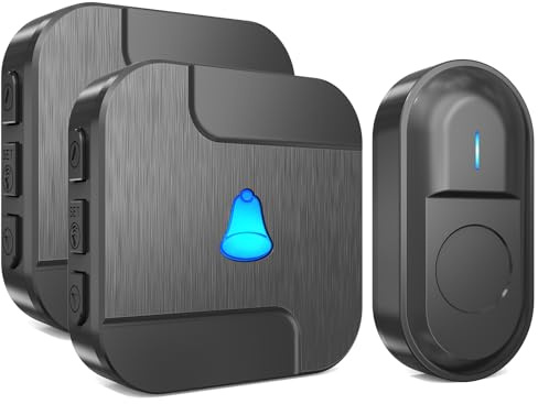 Wireless Doorbell, 1,000ft Long Range Door Bells Chime, Waterproof Electric Cordless Doorbell, 1 Push Button and 2 Plug-in Receivers with LED Flash, 55 Melodies, 5 Volume Levels