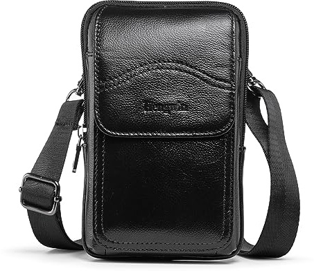 Hengwin Echtes Leder Gürteltasche Schultertaschen Handy Halter Holster für iPhone 16 15 14 12 11Pro Max 16 15 Plus für Samsung Galaxy S25 S24 S23 S22 Ultra S25+ A06 F06 5G Ultra Gürteltasche (Schwarz)